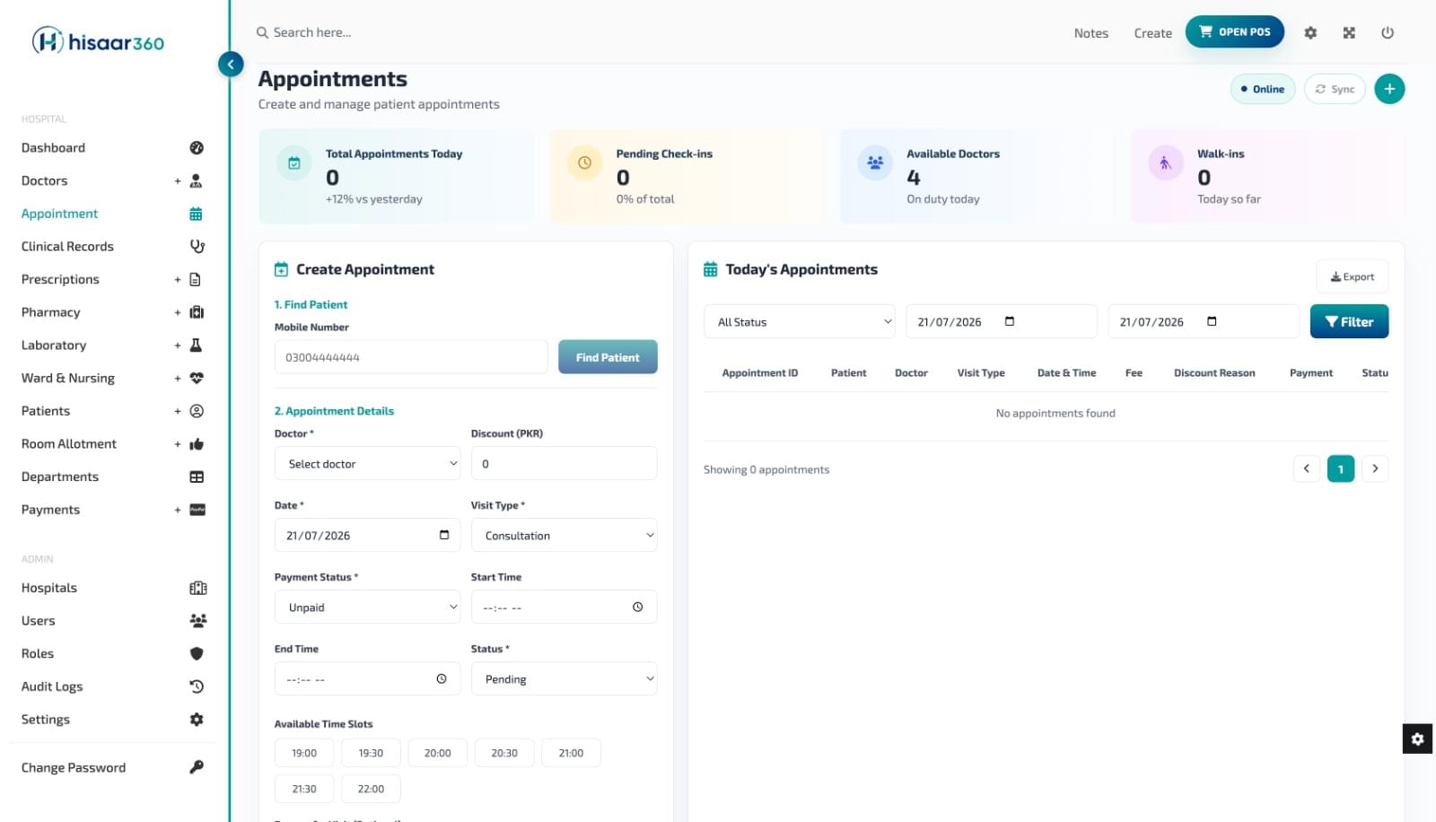 Hospital management patient interface