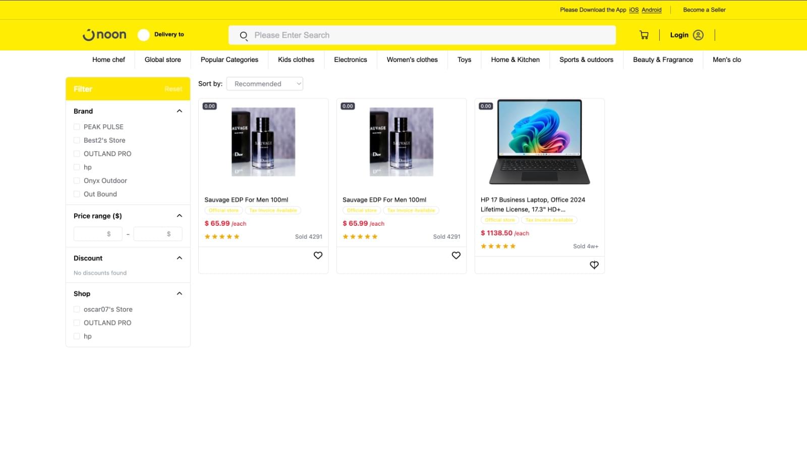 Business commerce platform interface