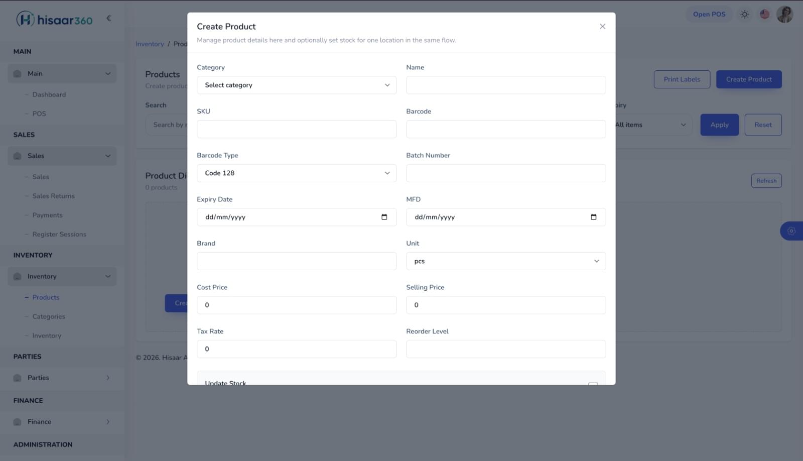 Retail management reporting dashboard